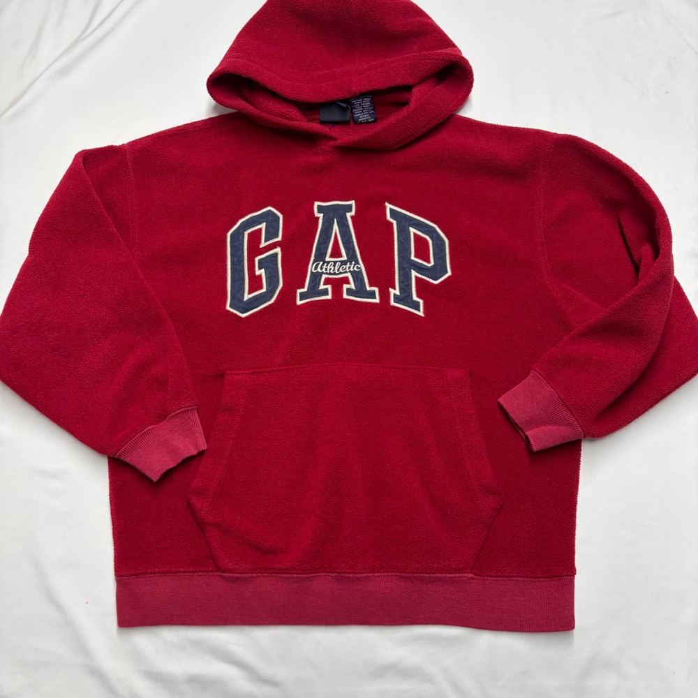 Vintage Gap Athletic Red Fleece Hoodie Pullover Logo Sweatshirt Mens Medium